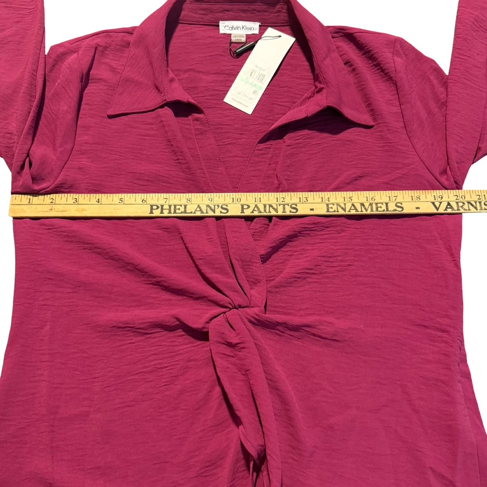 Calvin Klein Twist Front Blouse Long Sleeve Pink Size L NWT Office - Picture 7 of 8